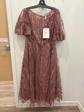 Mac Duggal Mauve Rose Sequin Midi Dress